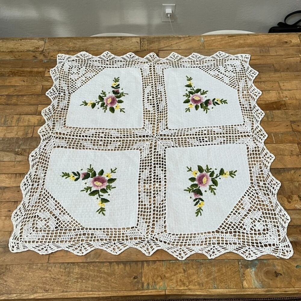 Handmade Mexican Crochet Tortilla Napkins Warmer Floral Embroidery